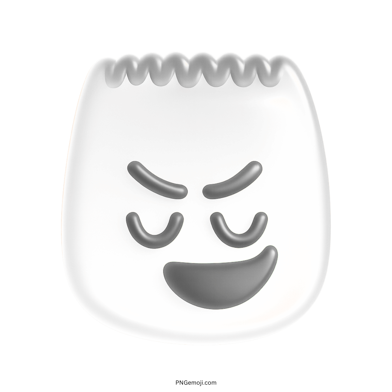3D proud TikTok emoji with smug smile and confident raised eyebrows on white face