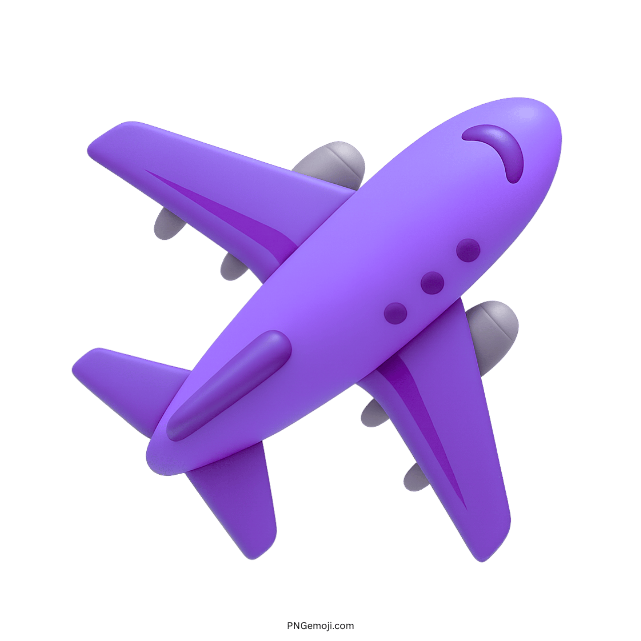 3D purple airplane emoji with playful design and visible turbine engines