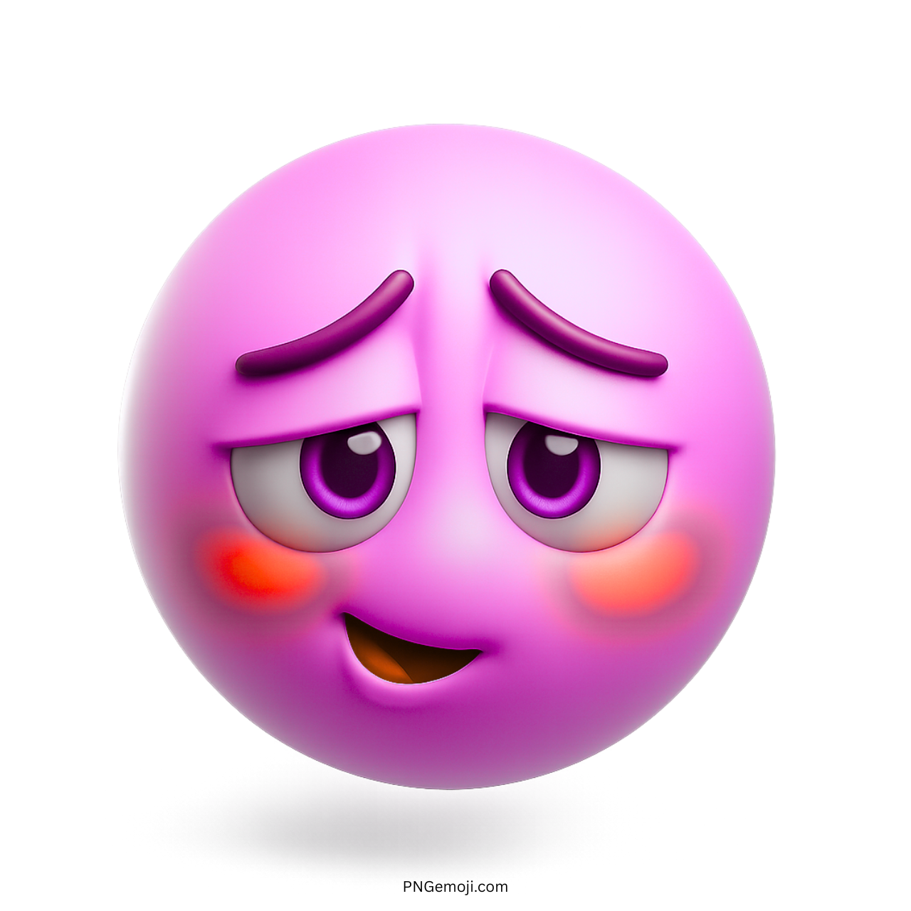 3D purple blushing emoji with cute shy face and glowing red cheek expression