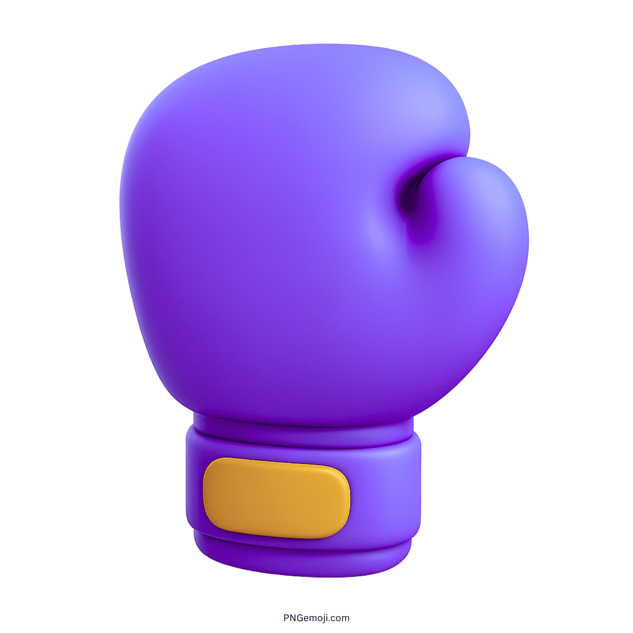 3D purple boxing glove emoji with yellow strap and transparent background