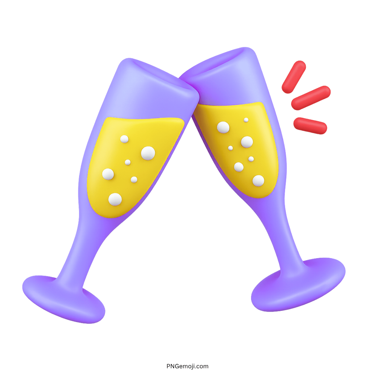 3D purple clinking glasses emoji for celebration, parties, toasts, cheers, and fun vibes