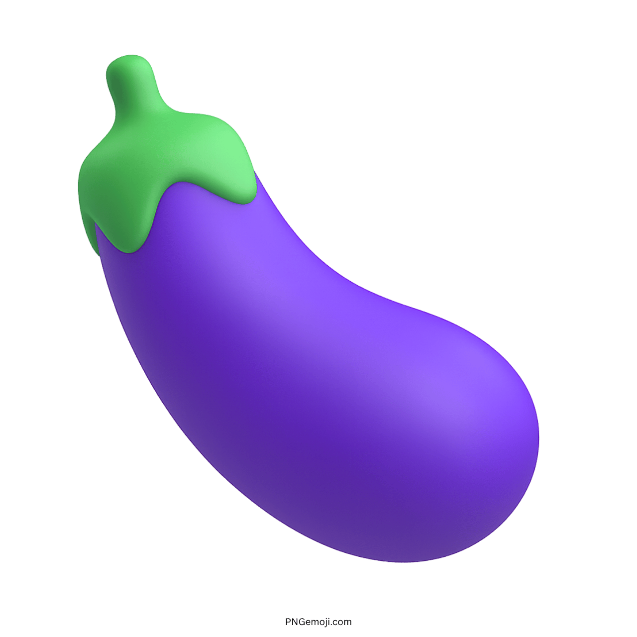 3D purple eggplant emoji vegetable icon with green stem PNG on transparent background