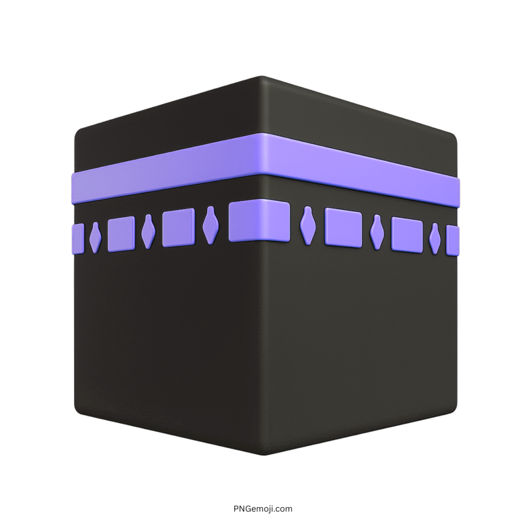3D Kaaba emoji with purple band on black cube, Islamic digital clipart PNG