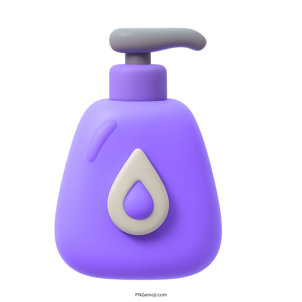 3D purple lotion bottle emoji with droplet symbol and gray pump dispenser
