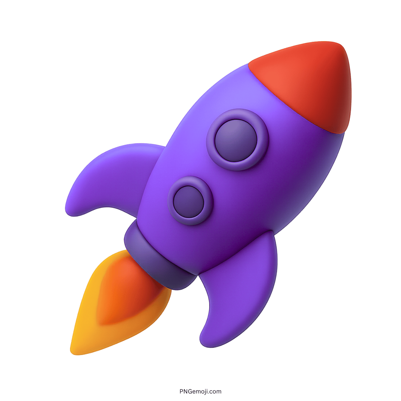 3D purple rocket emoji icon launching with fire trail in transparent PNG format