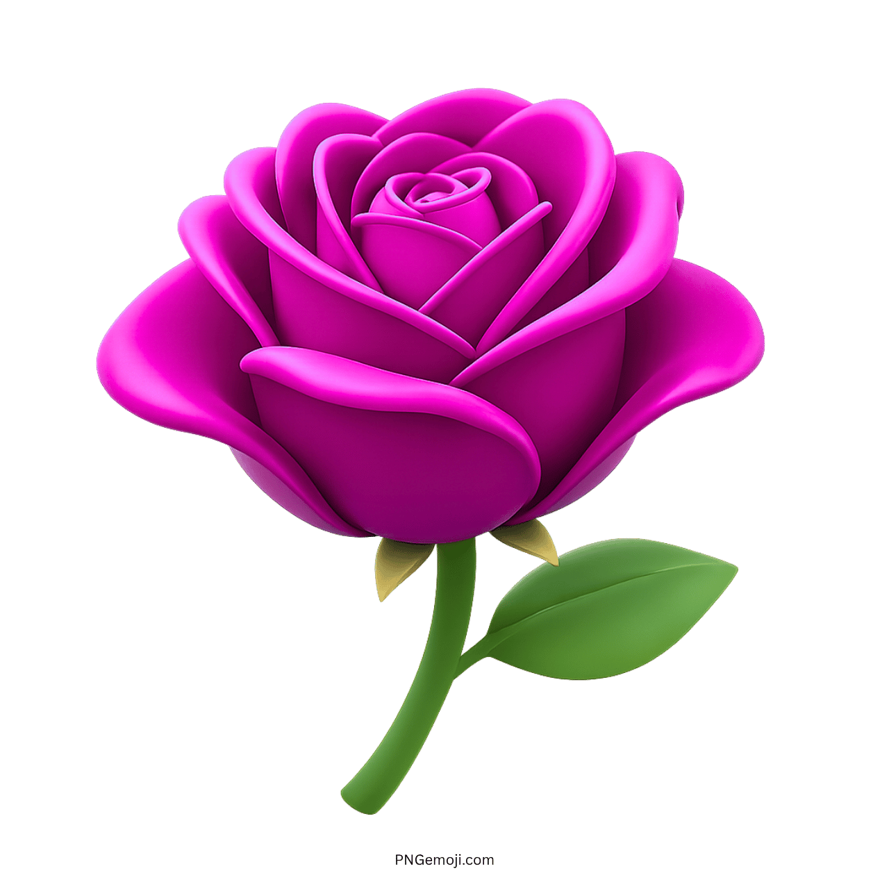 3D purple rose flower in full bloom with green leaves