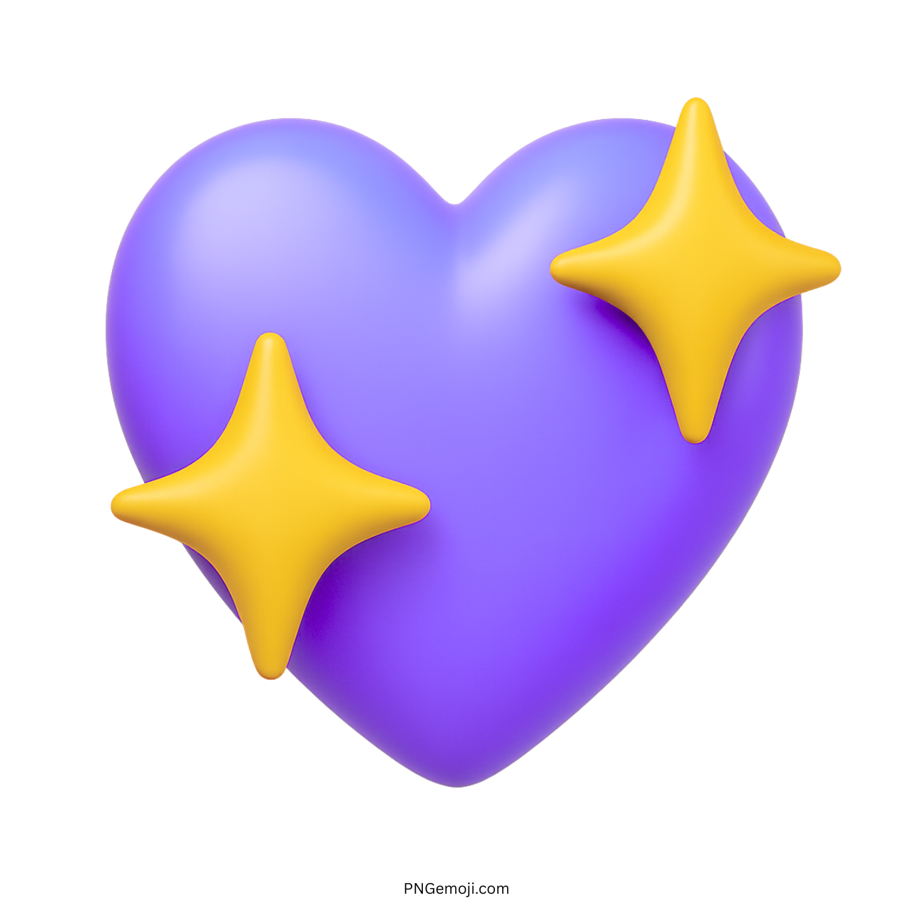 3D purple heart emoji with golden sparkles and glossy stylish emoji design