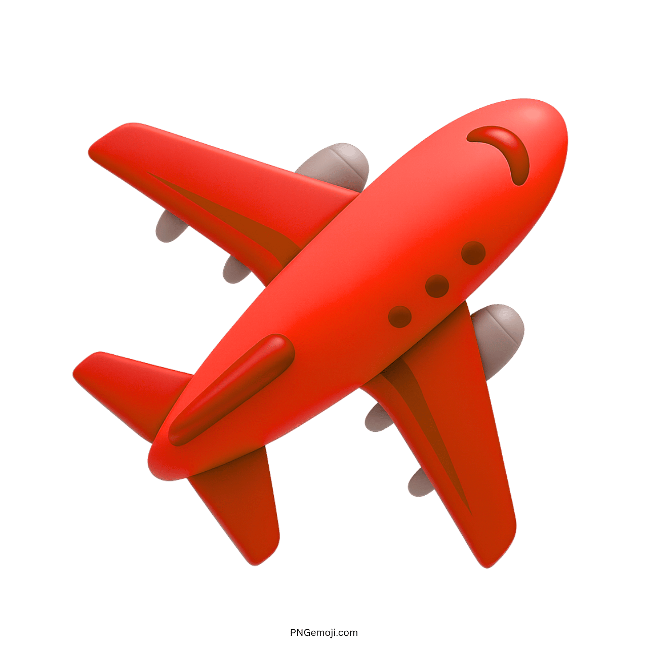 3D red airplane emoji flying diagonally with cartoon windows and silver engines