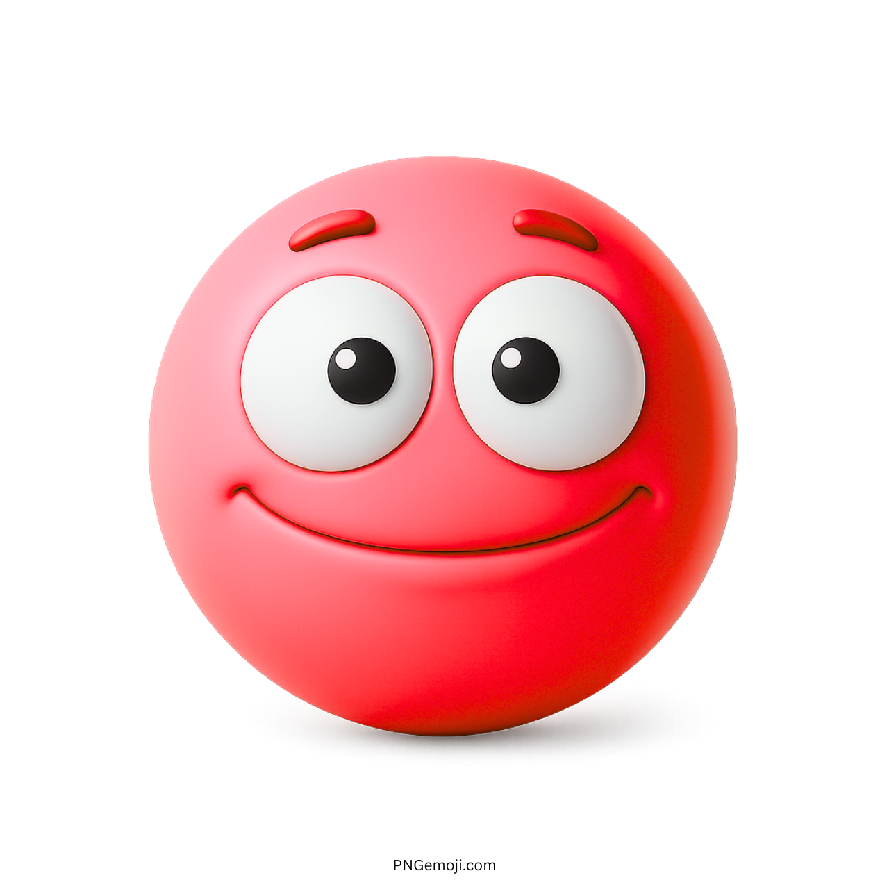 3D red emoji with blank smile and big expressive eyes on transparent PNG background