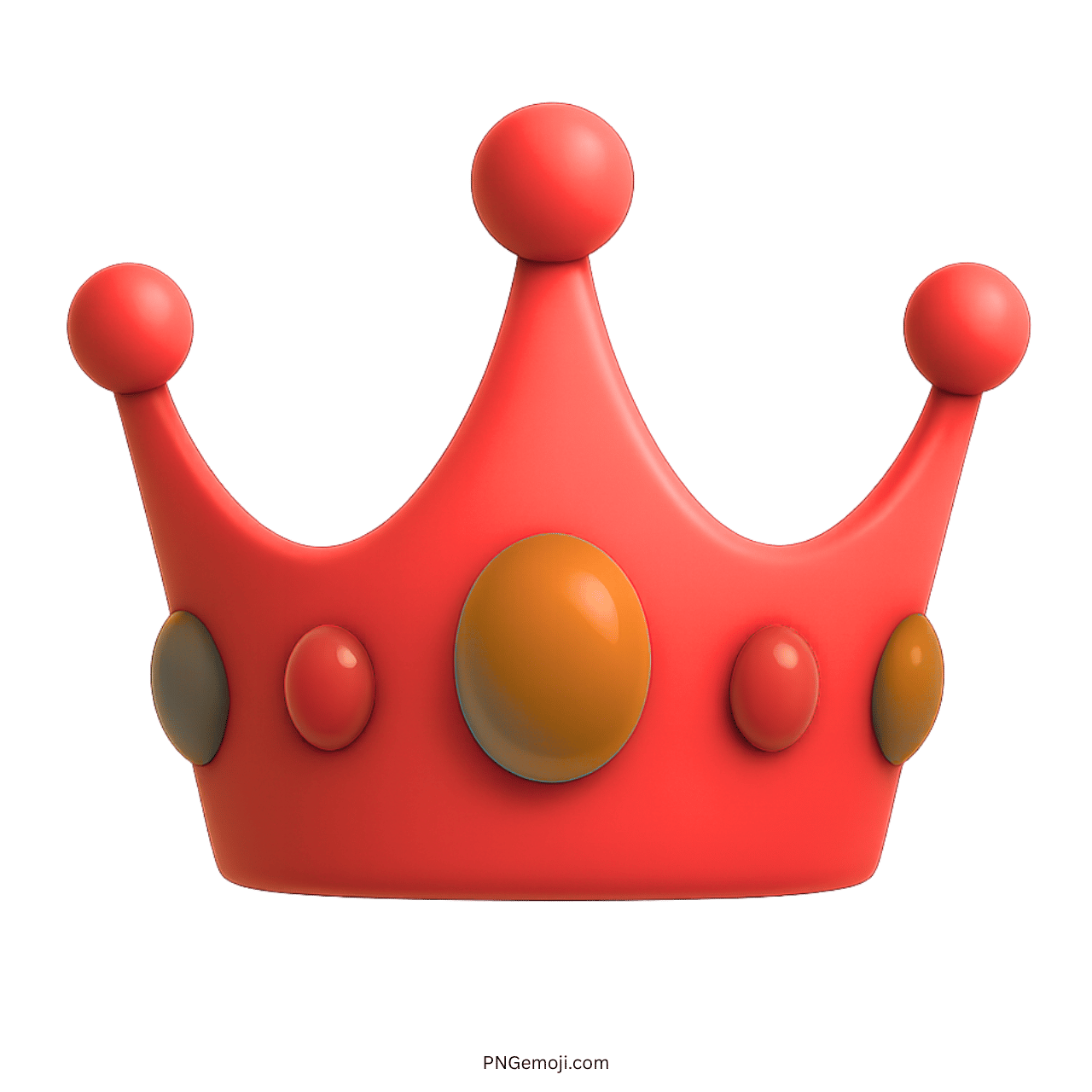 3D red crown emoji with orange and brown gems, glossy cartoon style