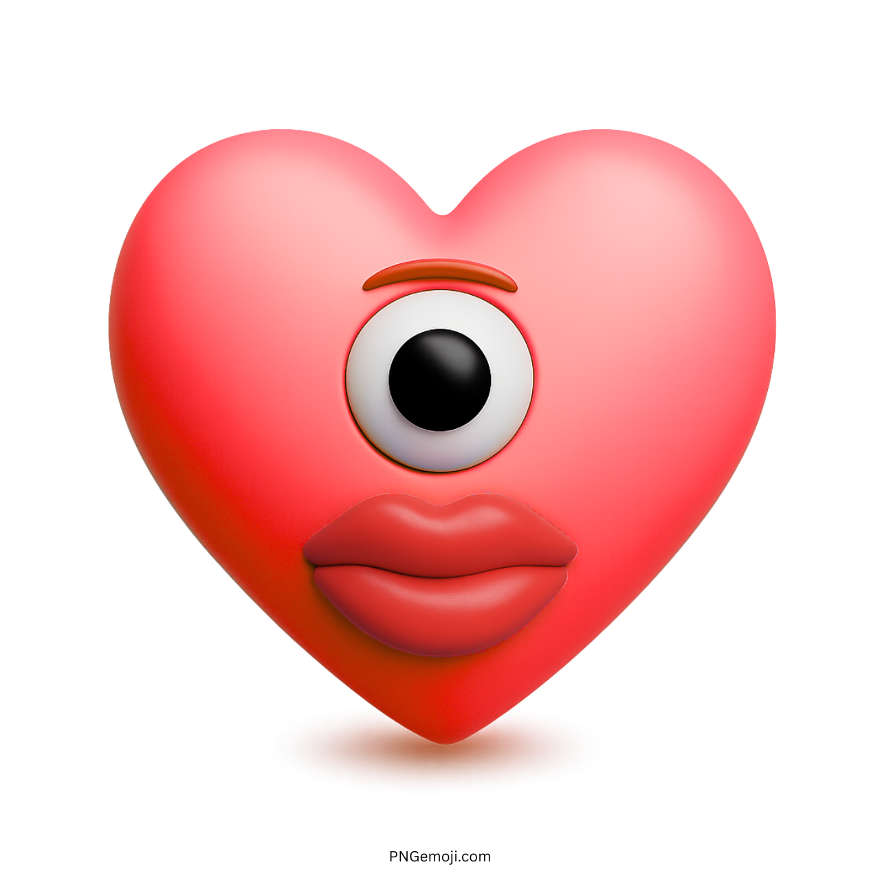 3D red cyclops heart emoji with single eye and plump red lips clipart