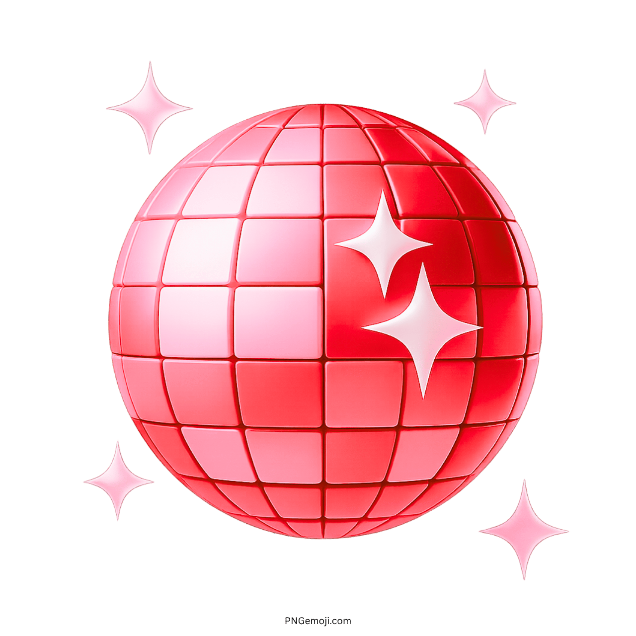 3D red disco ball emoji with shiny sparkles and vibrant retro party feel