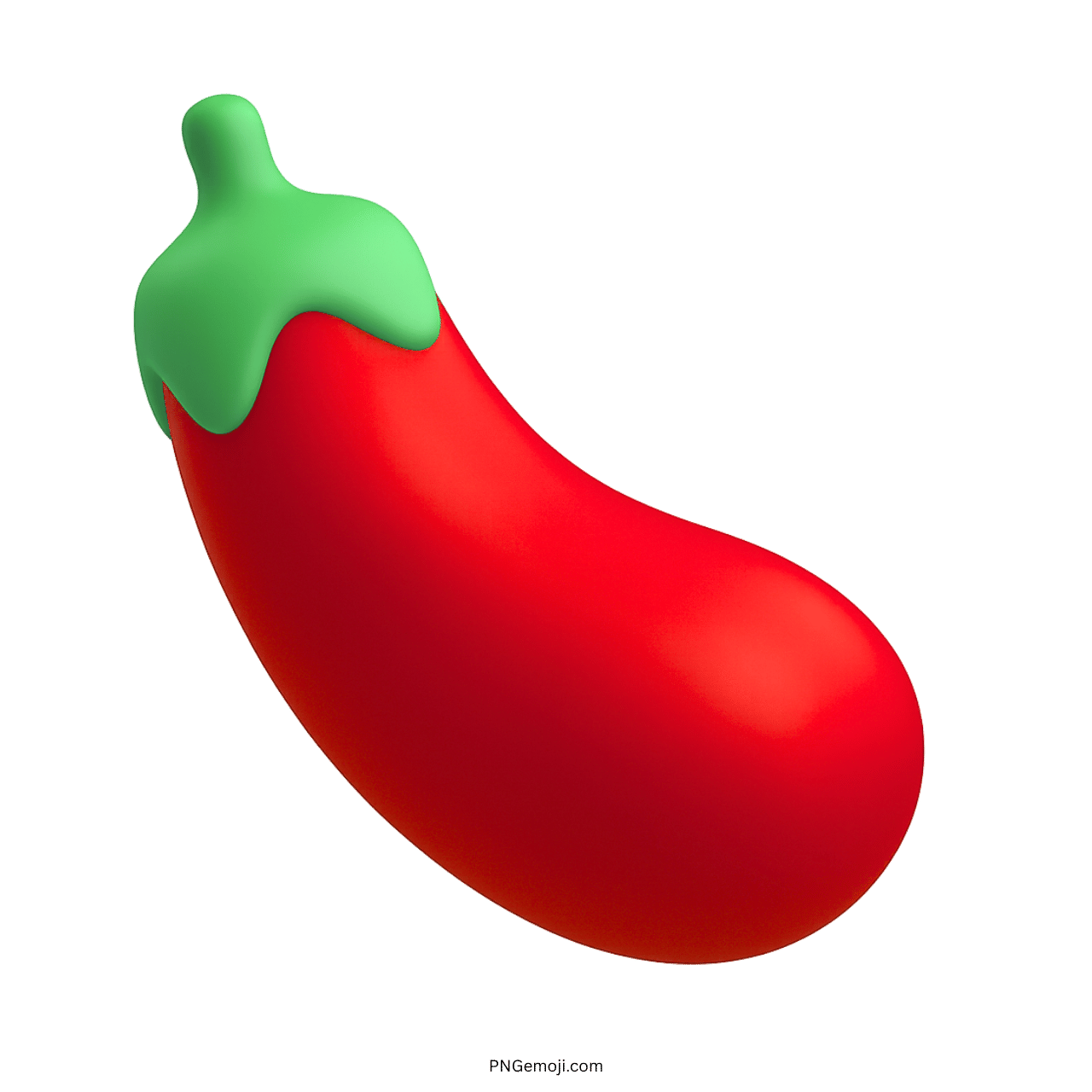 3D red eggplant emoji vegetable icon with green stem PNG on transparent background