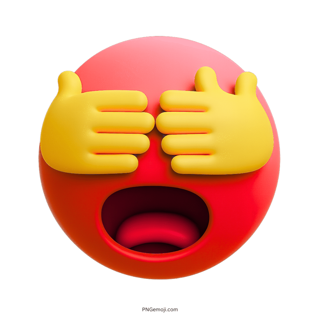 3D red emoji covering eyes with yellow hands showing intense shock or discomfort