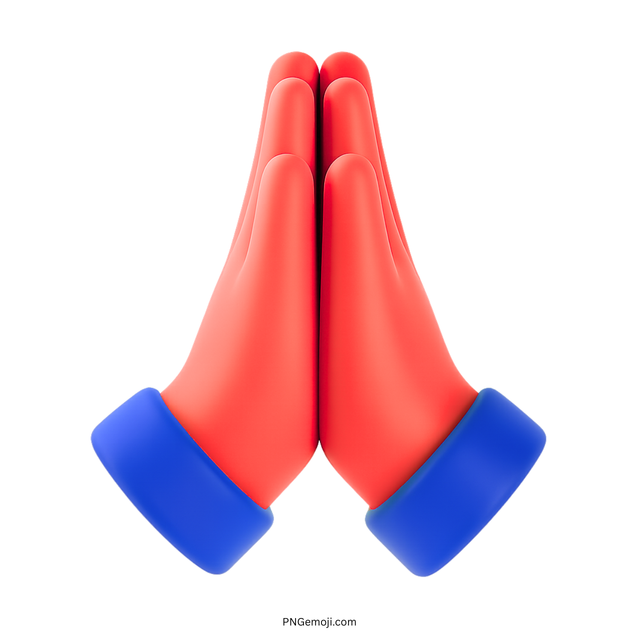 3D red folded hands emoji with blue cuffs in gratitude or namaste pose