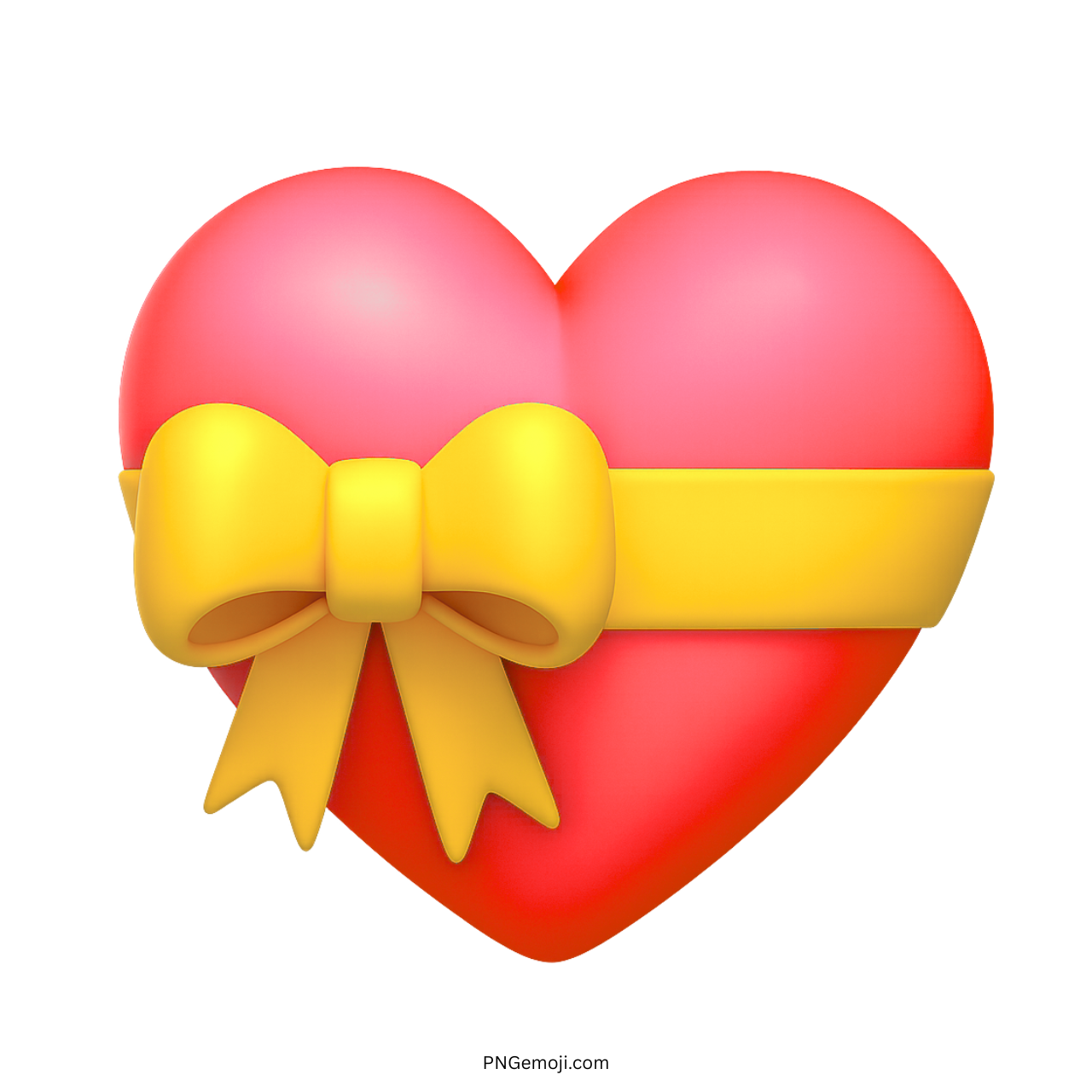 3D red heart emoji wrapped with a yellow ribbon gift bow PNG image