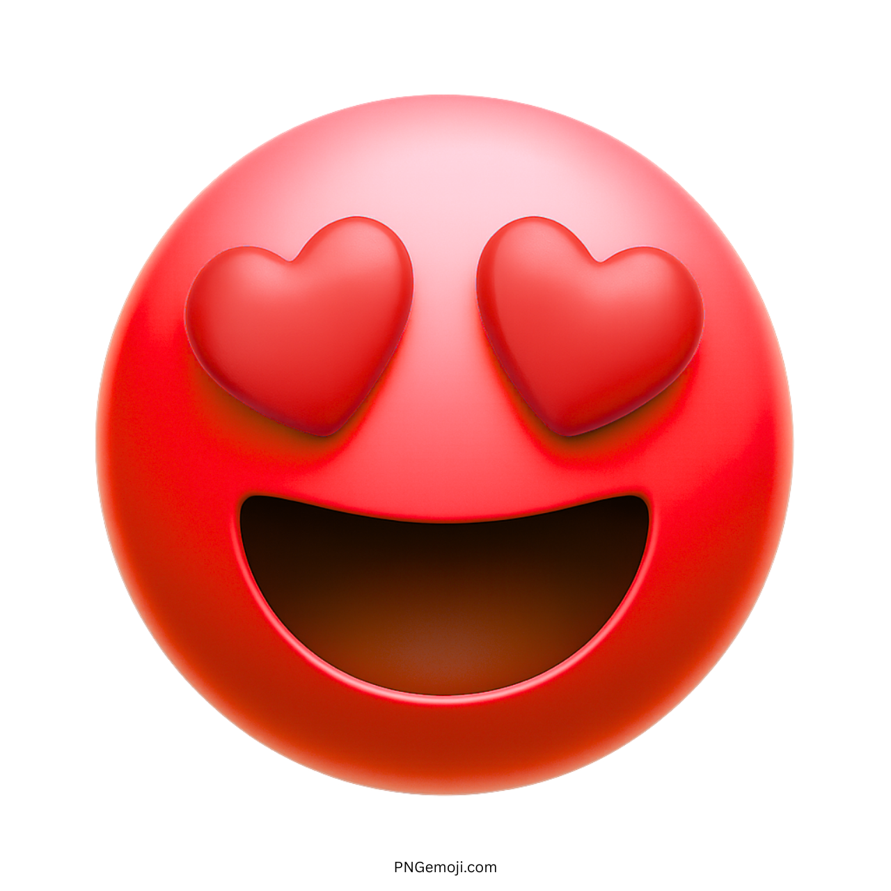 3D red heart eyes emoji with glowing face and love-filled expression PNG