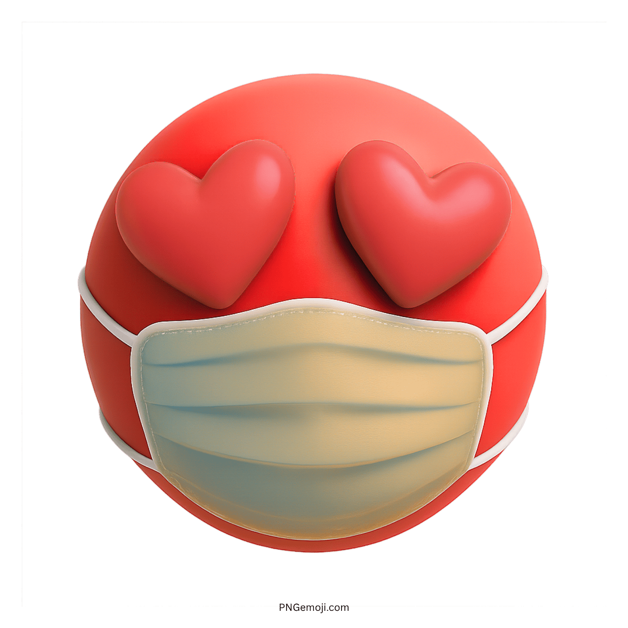 3D red emoji with heart eyes wearing cream-colored medical safety mask