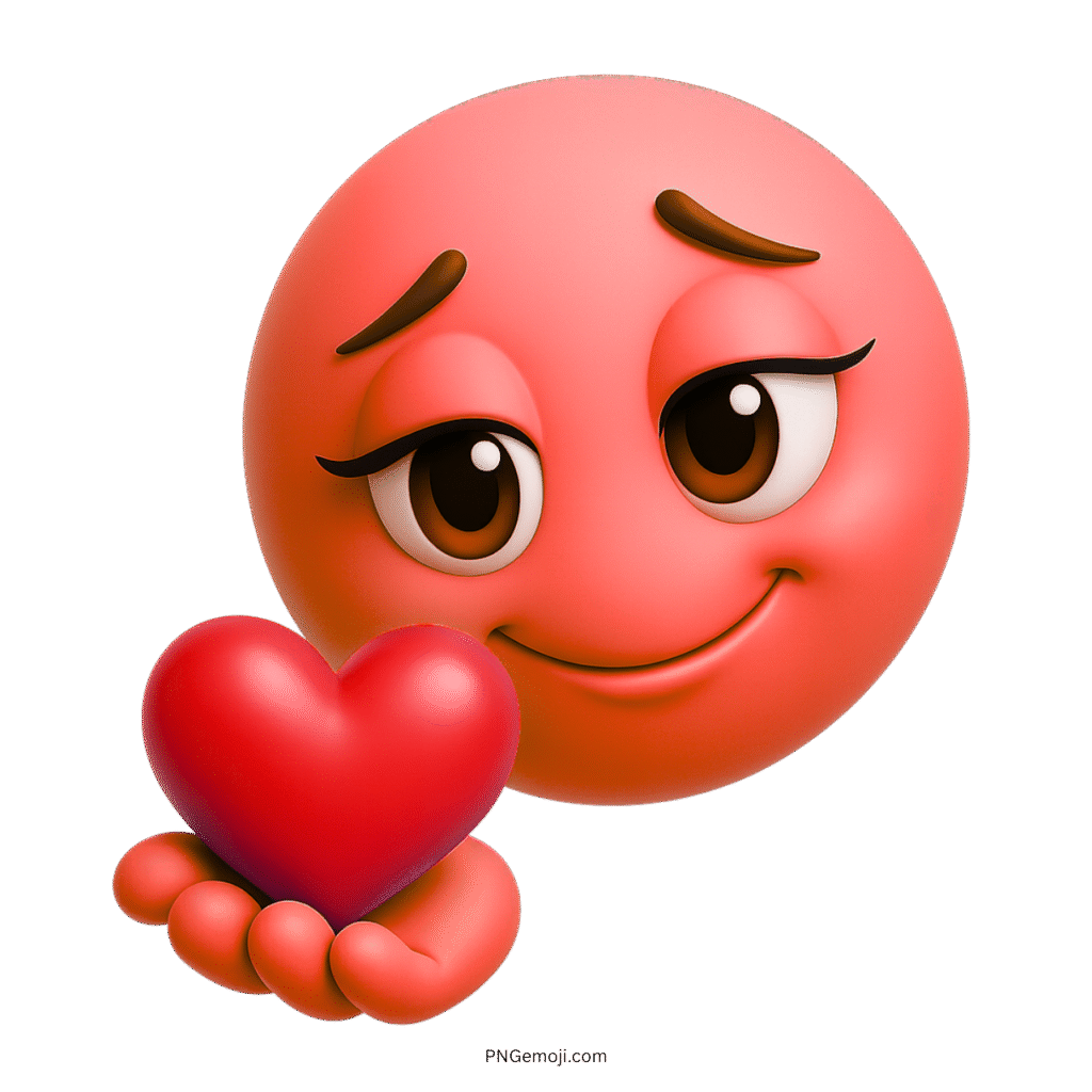 3D red emoji offering a heart with a sweet and affectionate smile
