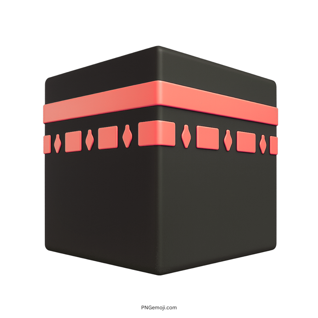 3D Kaaba emoji with red decorative band on black cube, Islamic digital clipart