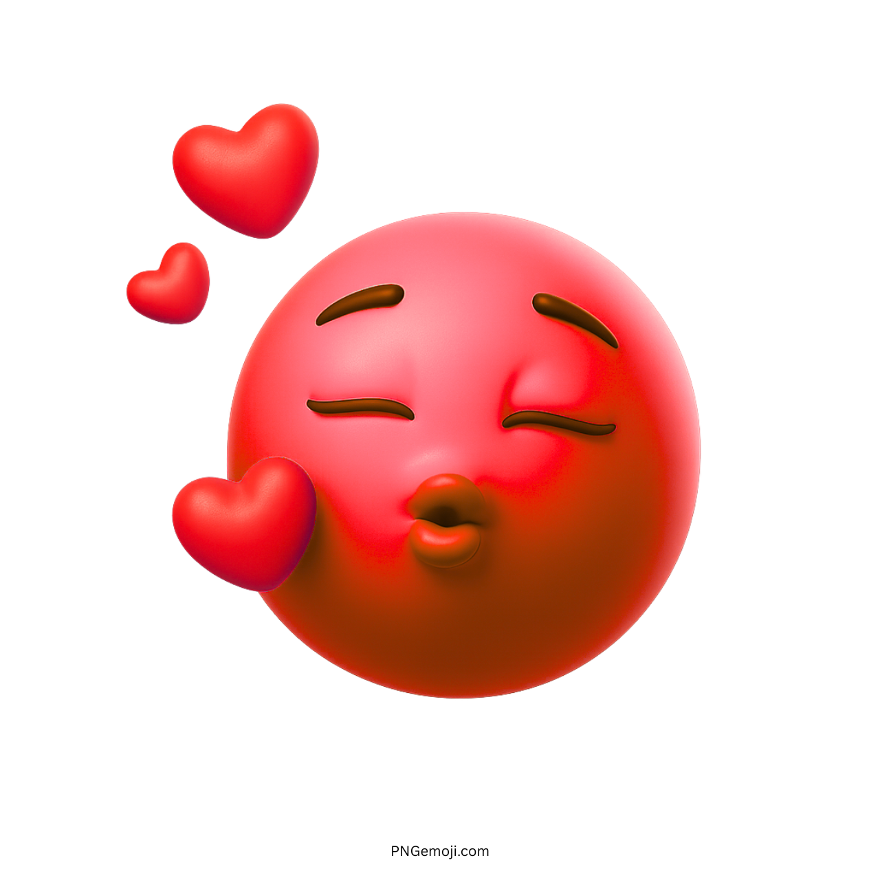 3D red kiss emoji with eyes closed blowing red hearts in romantic expression