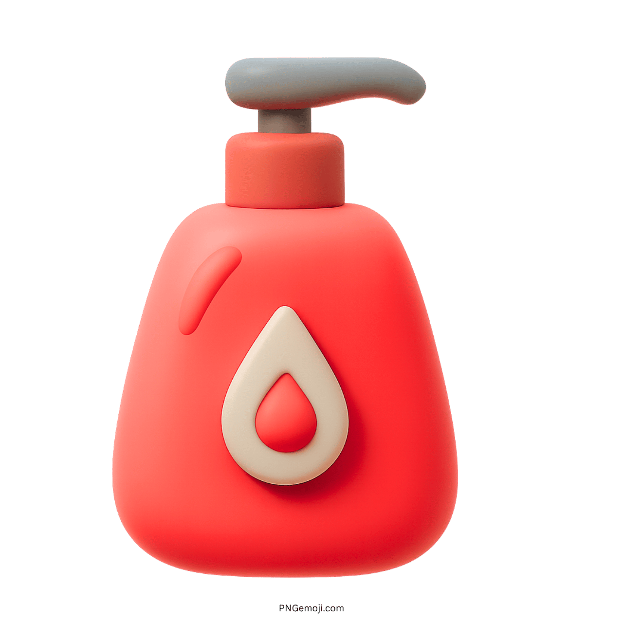 3D red lotion bottle emoji with pump dispenser and droplet skincare symbol