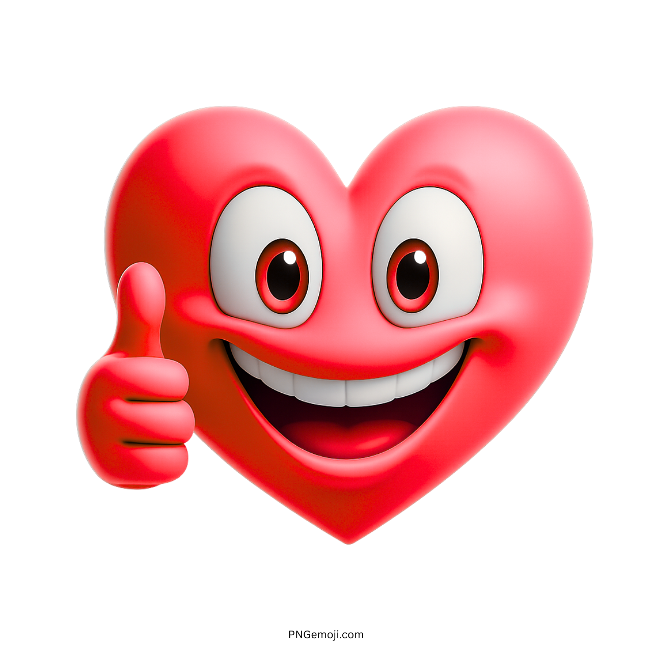 3D red heart emoji smiling with big eyes and a thumbs-up gesture