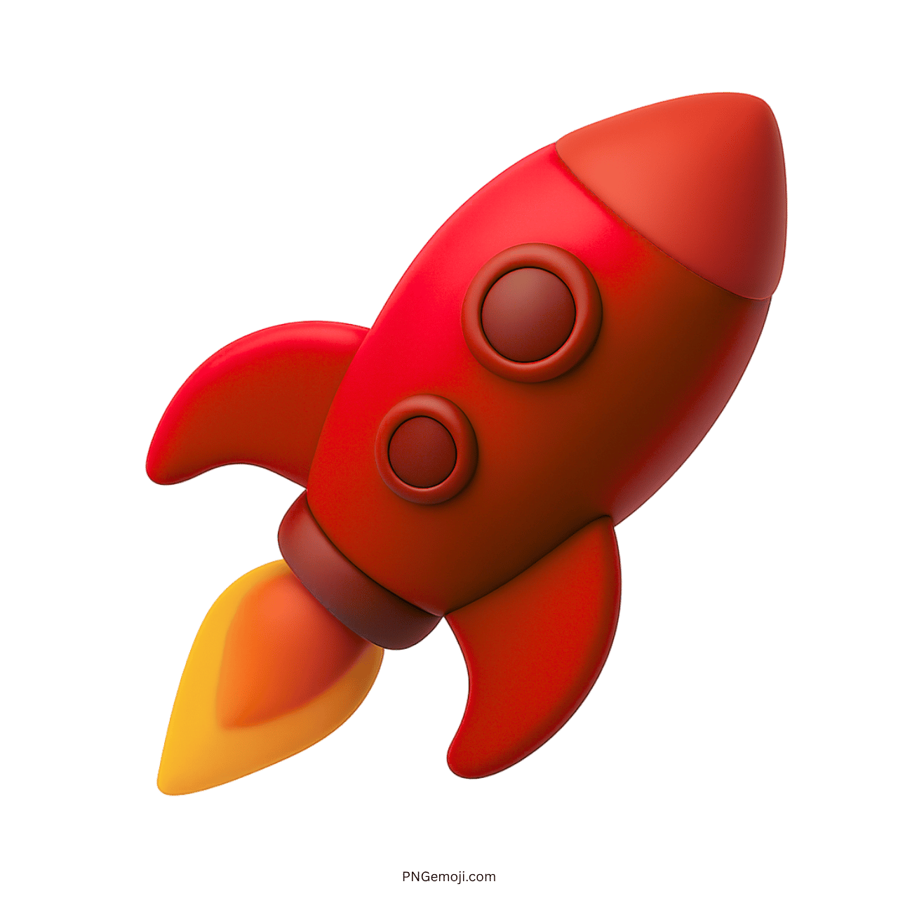 3D red rocket emoji with glowing yellow flame and smooth cartoon-style design