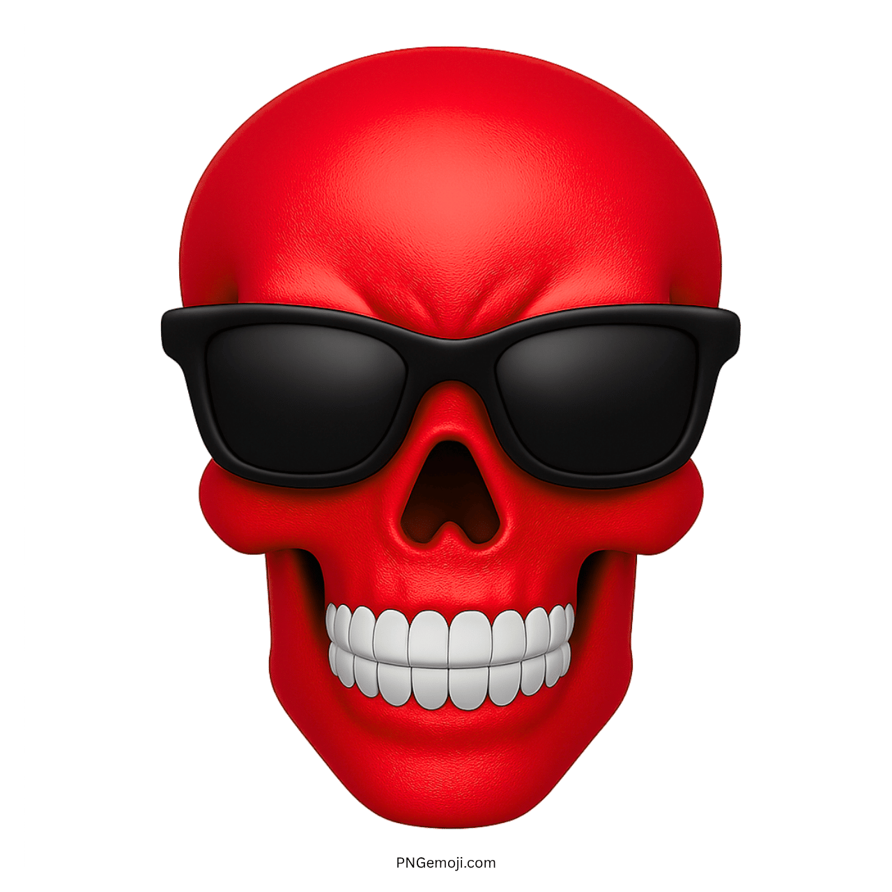 3D red skull emoji with black sunglasses showing fiery bold attitude and smile