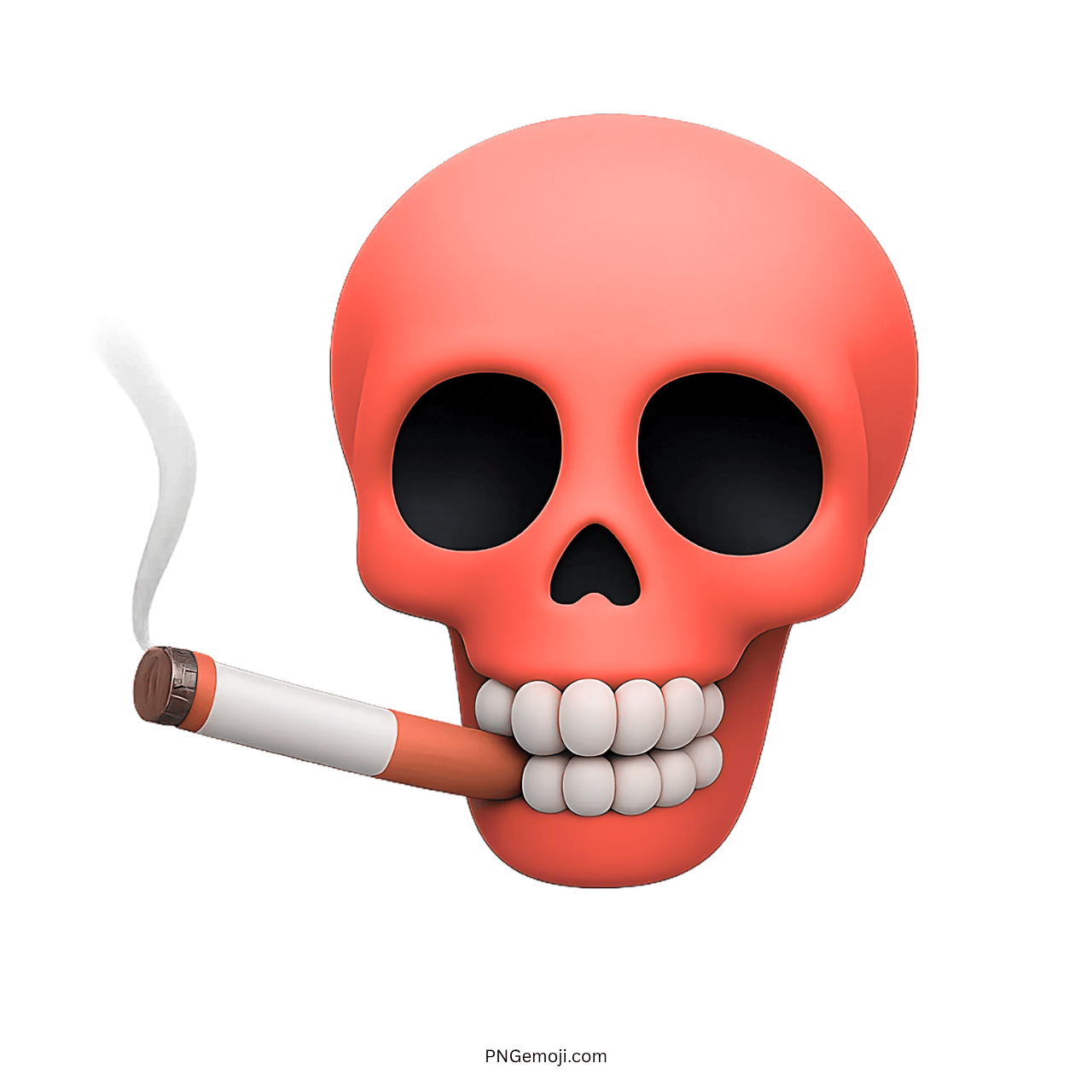3D red skull emoji smoking a cigarette with hollow eyes and smoke trail PNG