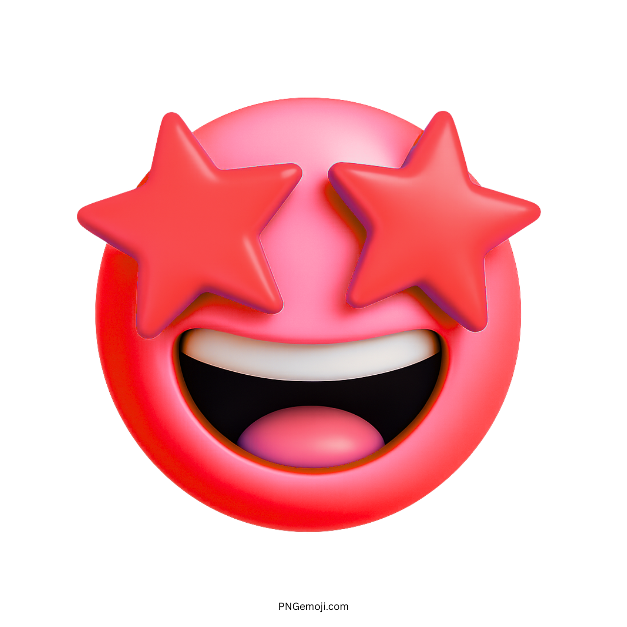 3D red emoji face with matching red star eyes and open smiling mouth