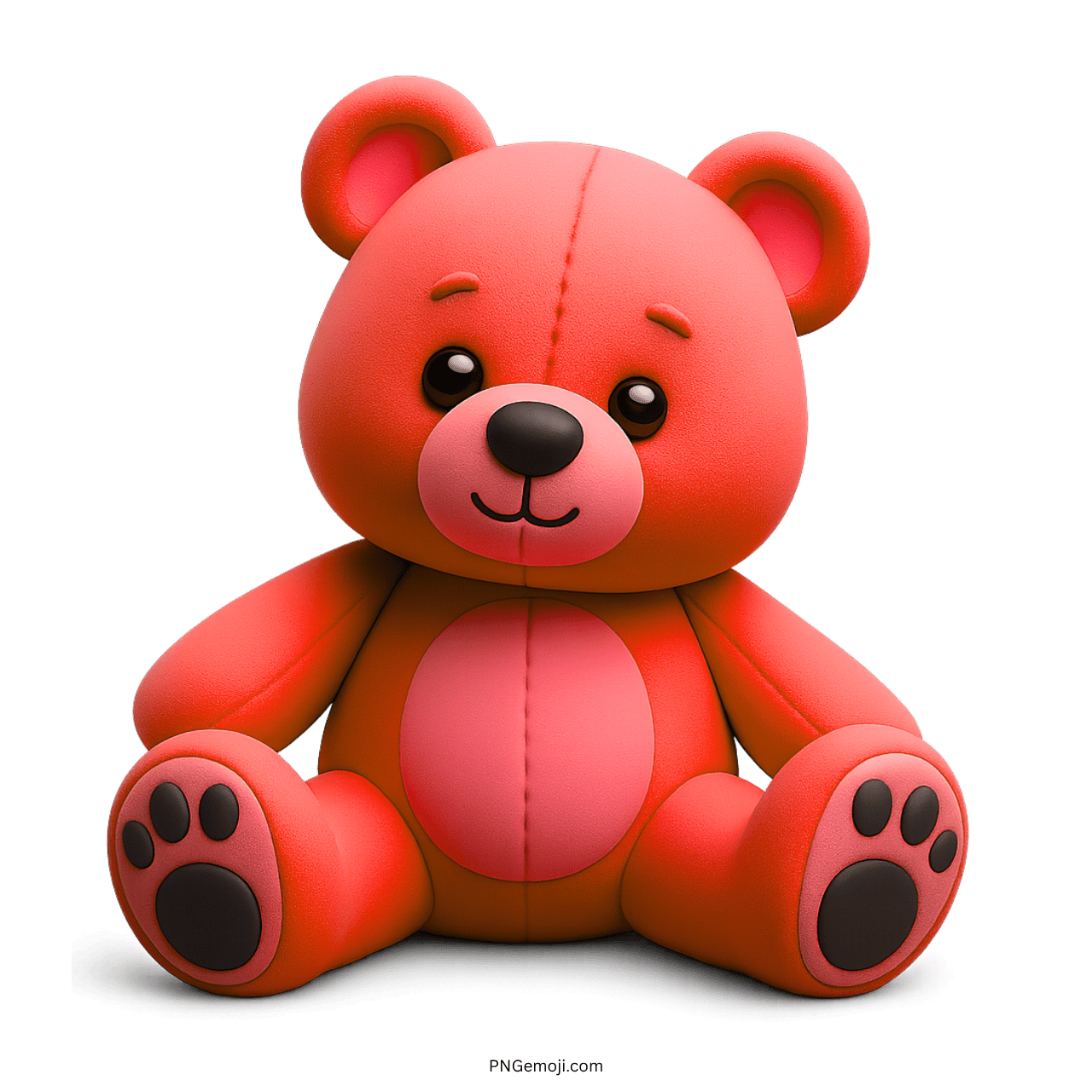 3D red teddy bear emoji with soft texture, stitched belly, and cartoon paws