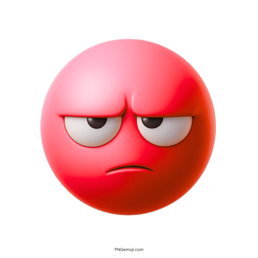 3D red unimpressed emoji face with irritated eyes and disappointed expression