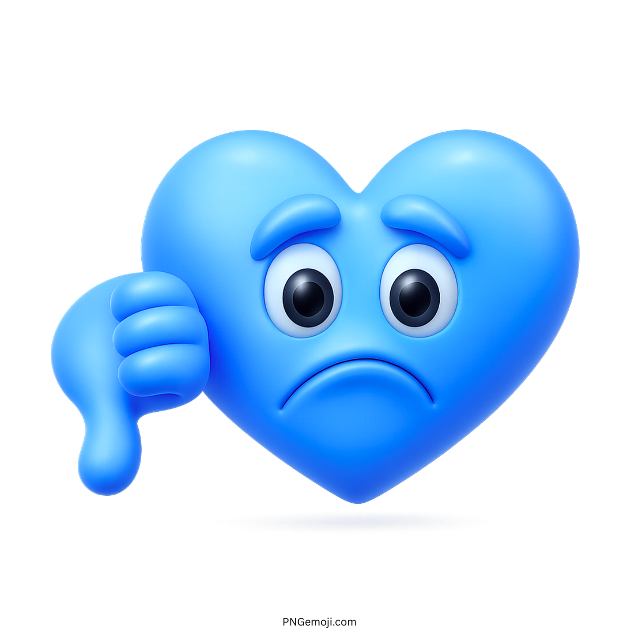 3D blue heart emoji showing sad face and thumbs down hand gesture
