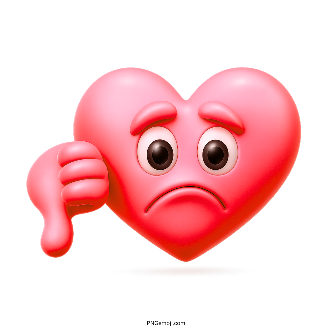 3D red heart emoji with sad face and thumbs down hand gesture