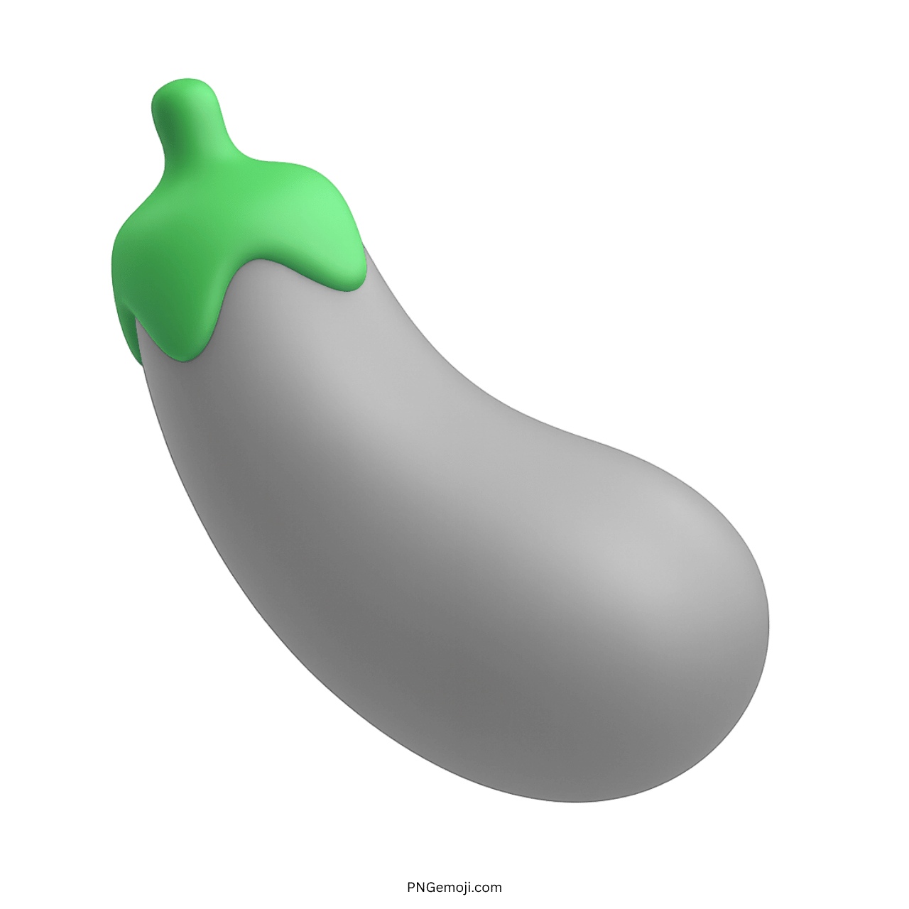 3D silver gray eggplant emoji vegetable icon with green stem PNG on transparent background