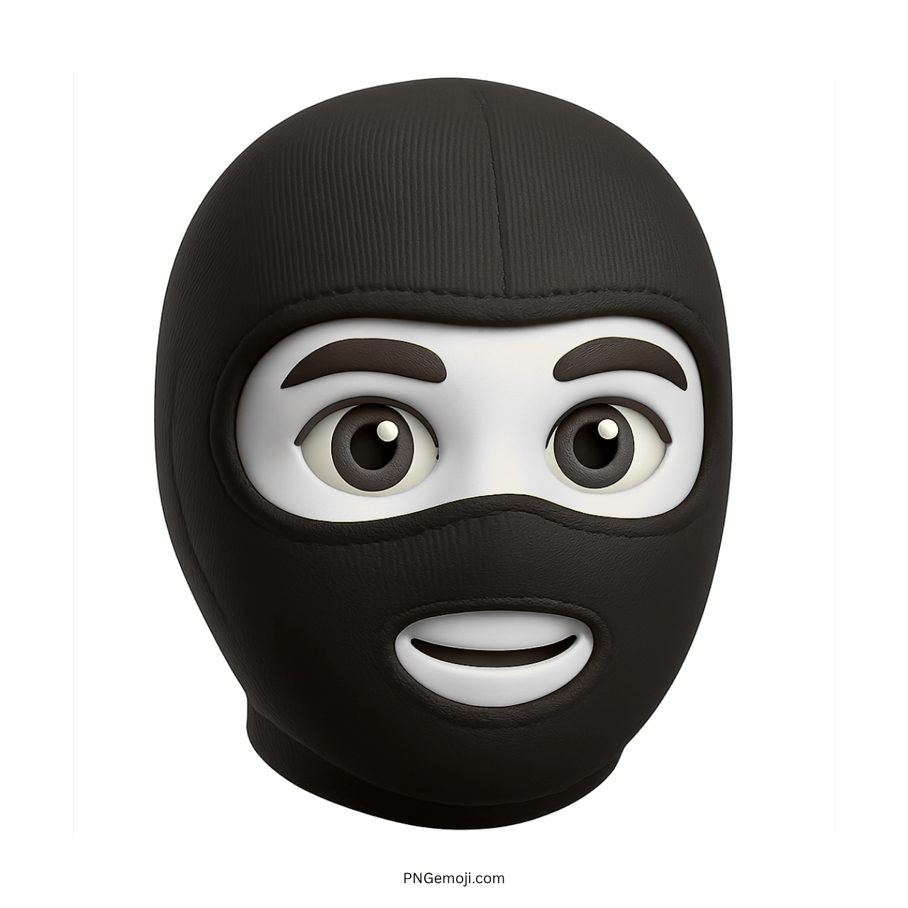 3D ski mask emoji face with black headgear and smiling expression for digital use
