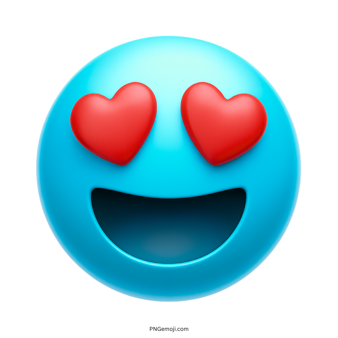 3D sky blue emoji with red heart eyes and wide happy smile PNG