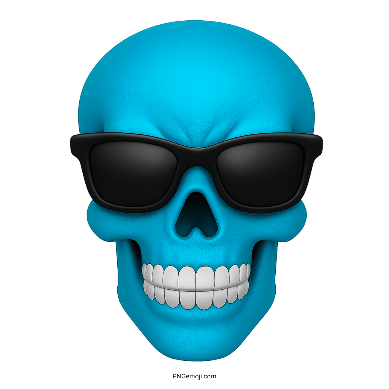 3D sky blue skull emoji with black sunglasses showing confident and trendy attitude