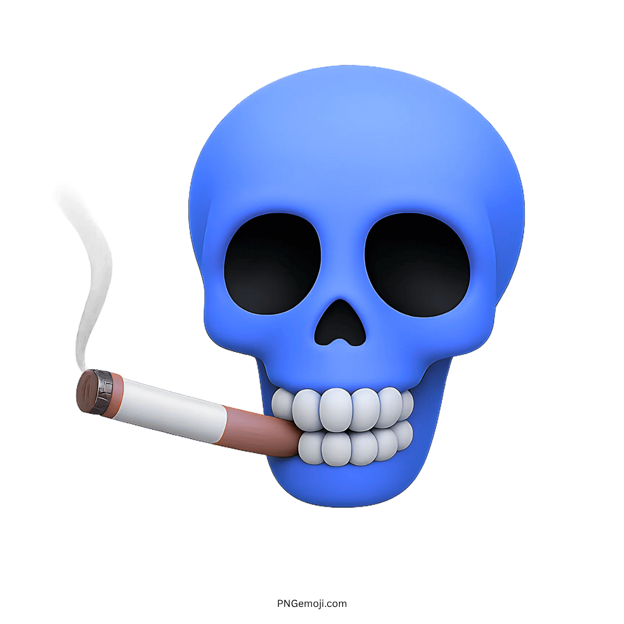 3D smoking skull emoji with blue head and cigarette, isolated PNG image