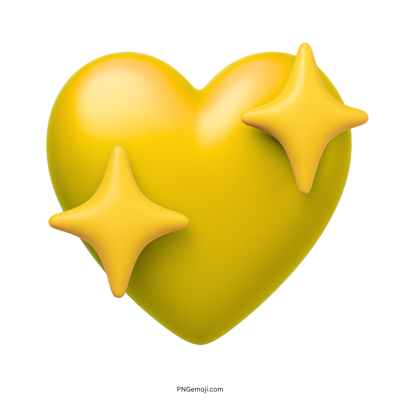 3D yellow sparkling heart emoji with two shining stars in glossy finish