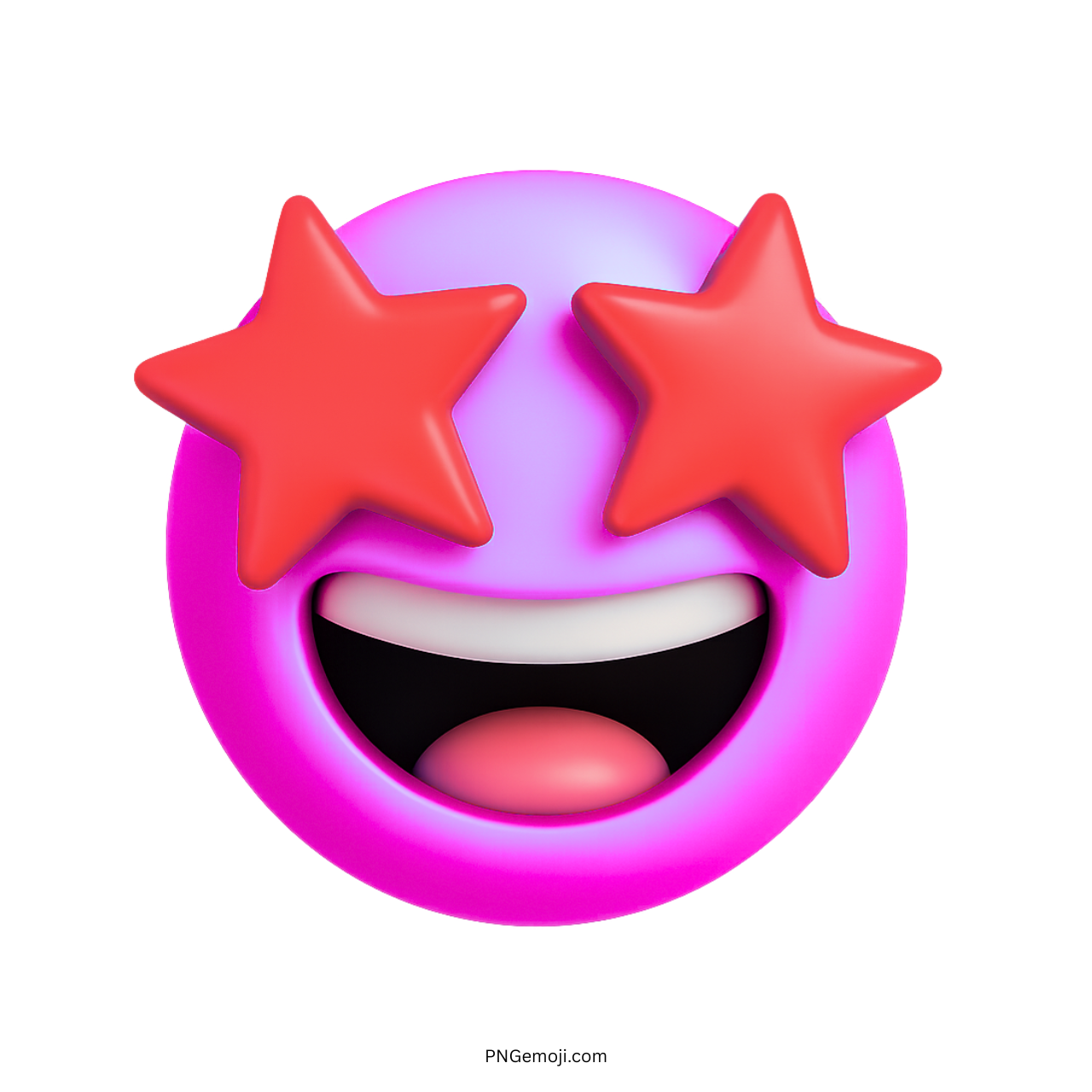 3D star-struck emoji face with red star eyes and happy open-mouth expression