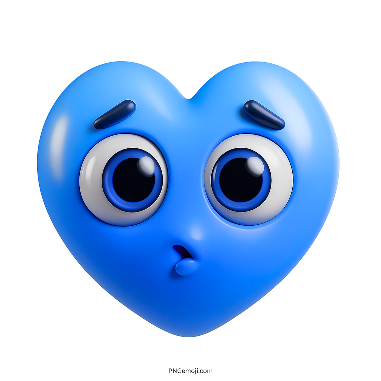 3D surprised blue heart emoji with wide eyes and raised brows in PNG format
