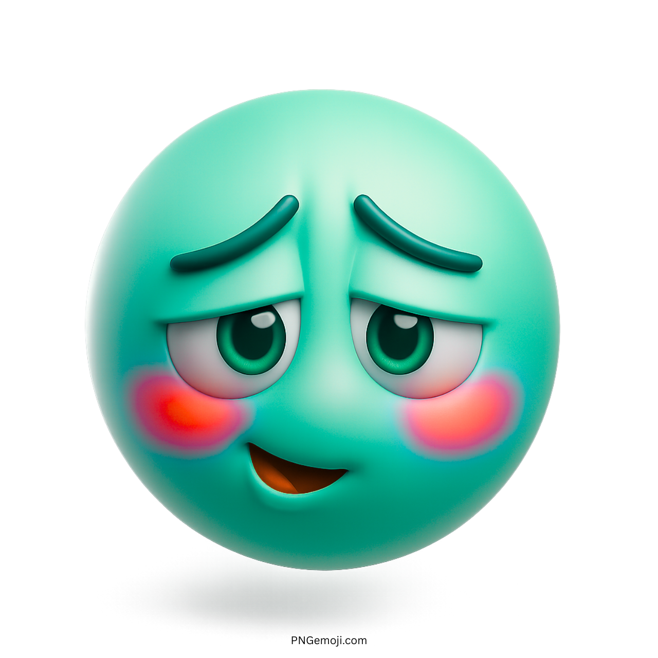 3D teal blushing smiley emoji with flushed cheeks and adorable shy face