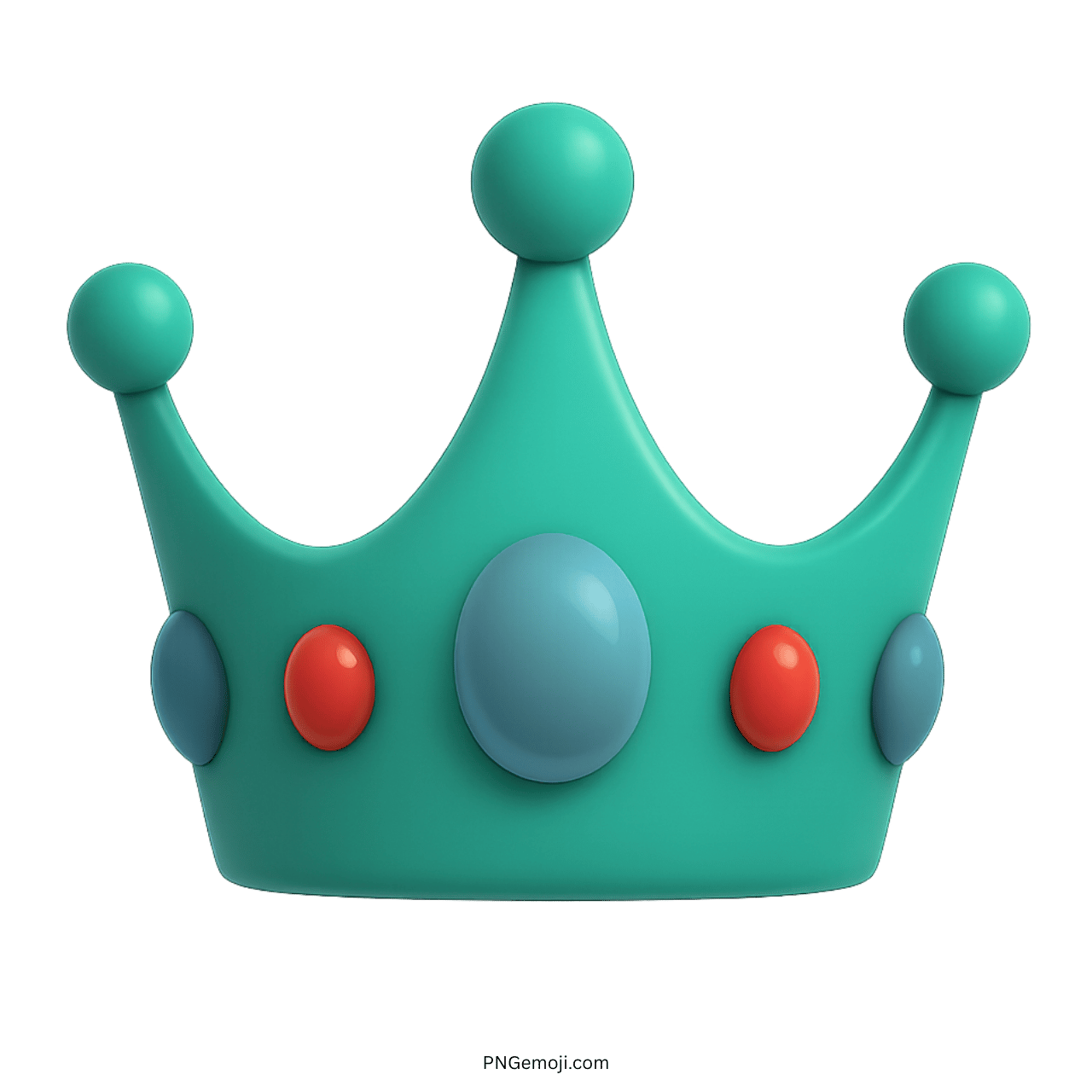 3D teal crown emoji with glossy blue and red jewel accents on transparent background