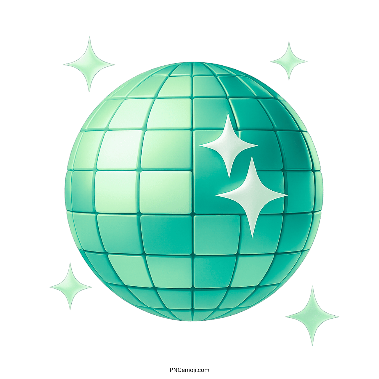 3D teal disco ball emoji with glowing sparkles and trendy festive party vibe