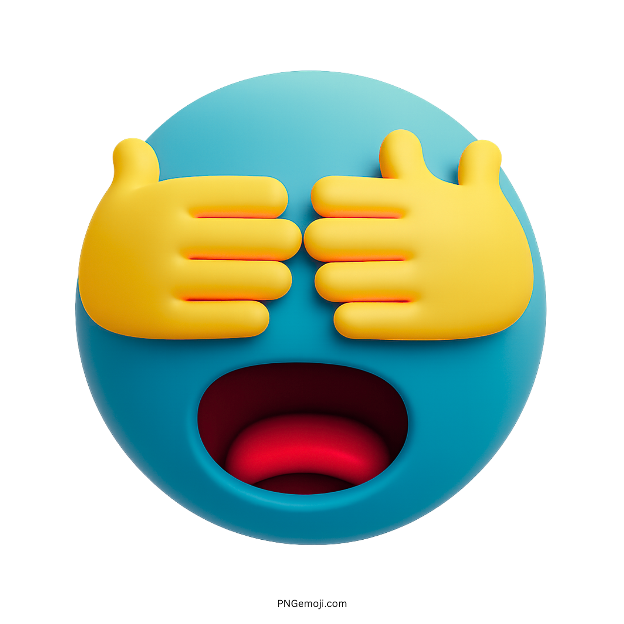 3D teal emoji with hands covering eyes showing a shocked or awkward expression