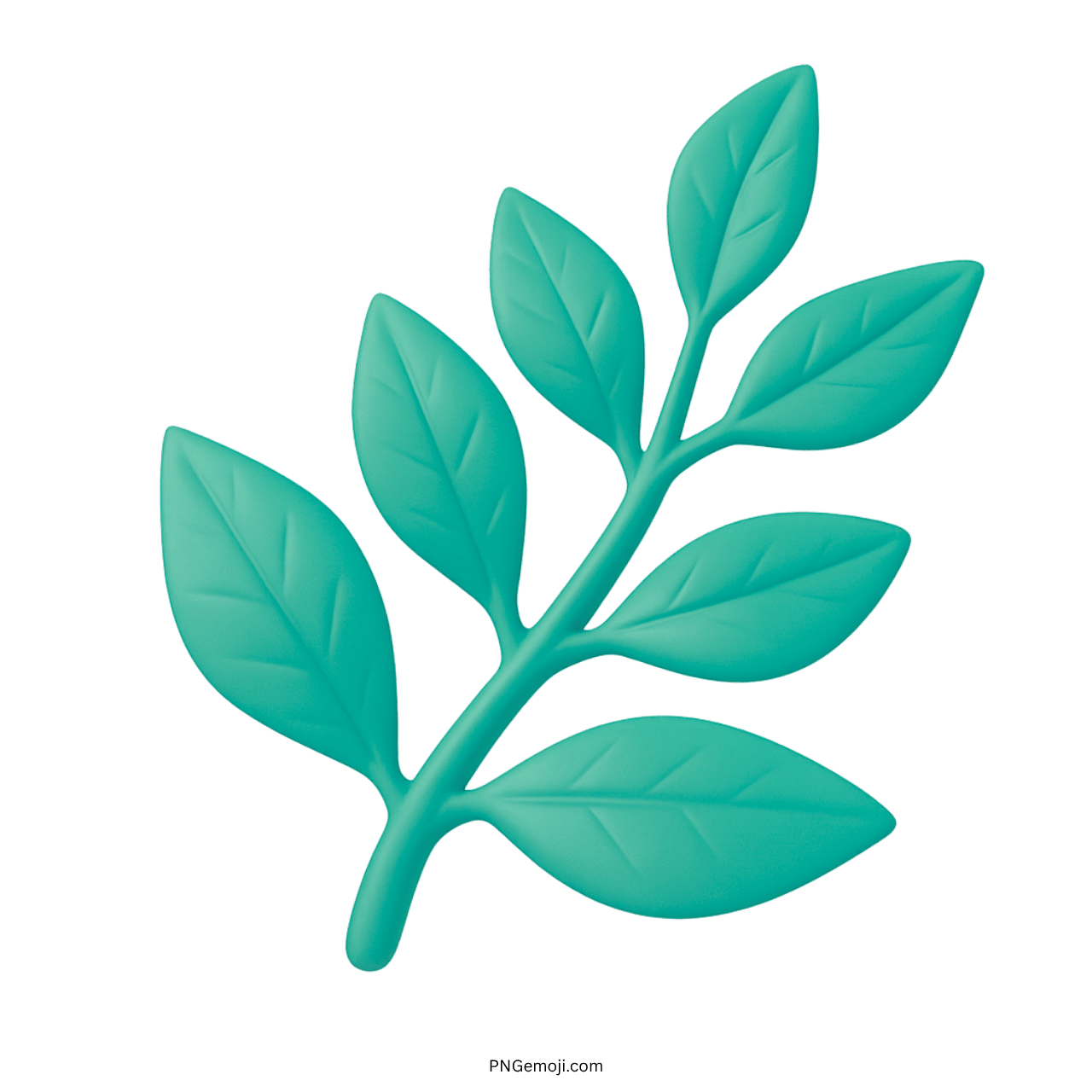 Teal green herb leaf emoji in 3D with nine leaves and curved stem