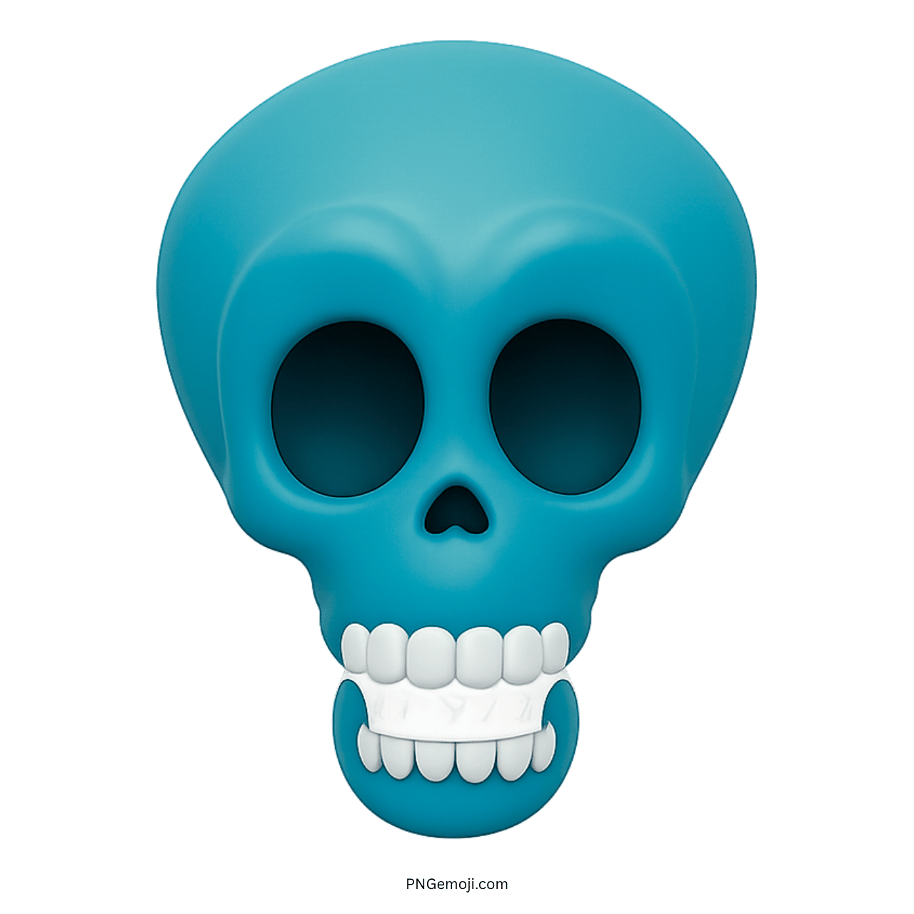 3D teal shocked skull emoji with hollow eyes and white cartoon teeth