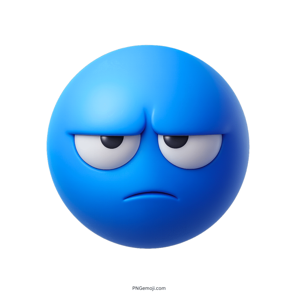 3D unimpressed blue emoji face with dull, tired, and expressionless eyes